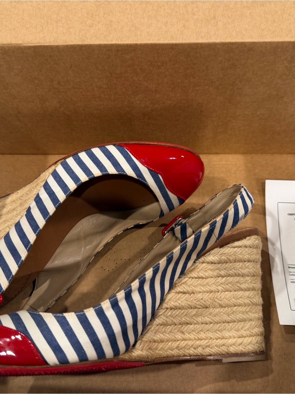 Striped Navy & Red Wedge Espadrille Slingbacks louboutin sz37